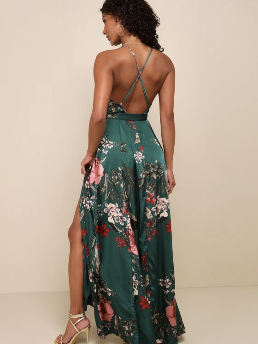 Lulu's Green Floral Wrap Maxi Dress - Picture 4 of 5